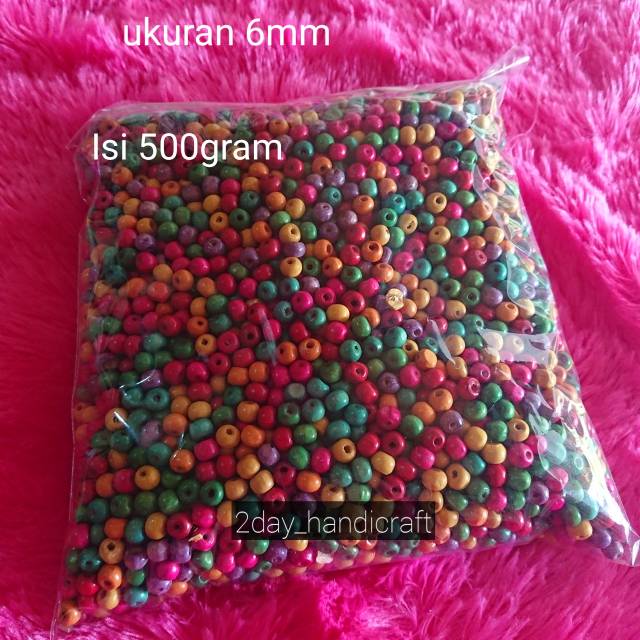 Manik Kayu Bulat 6mm per Setengah Kg - Manik Craft