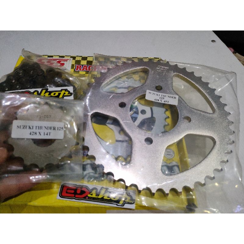 gear SET 428 THUNDER 125 ORI SSS CHAINKIT RANTAI HITAM ORIGINAL GIR GER BAJA TEBEL ORI