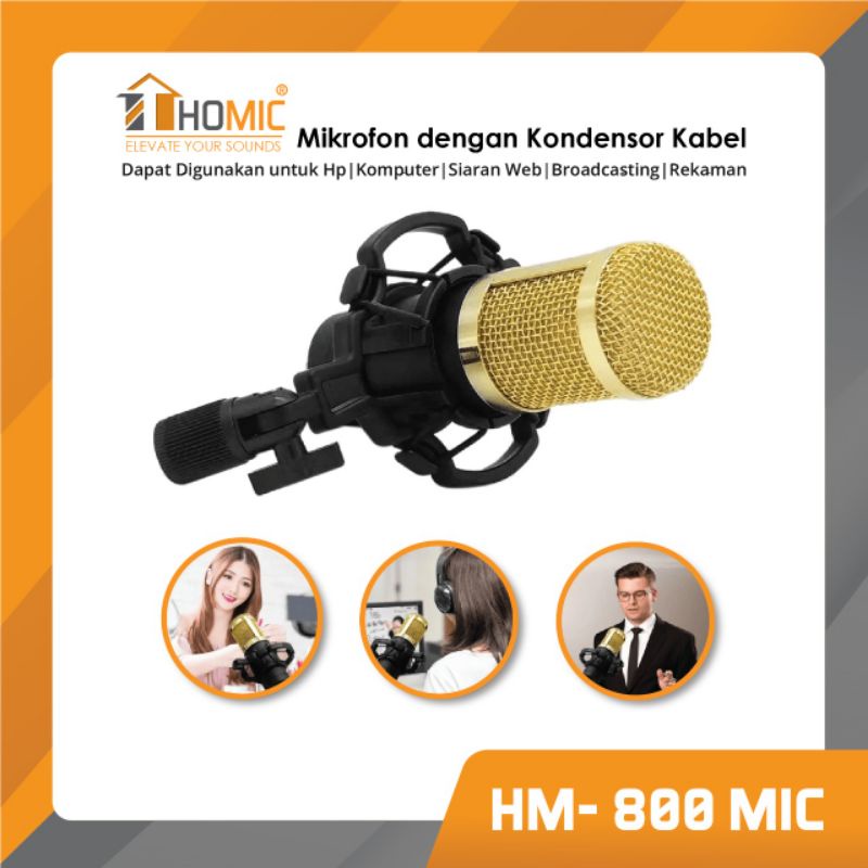 Homic Microphone Mic Paket Condenser Recording Livestream Podcast BM 800