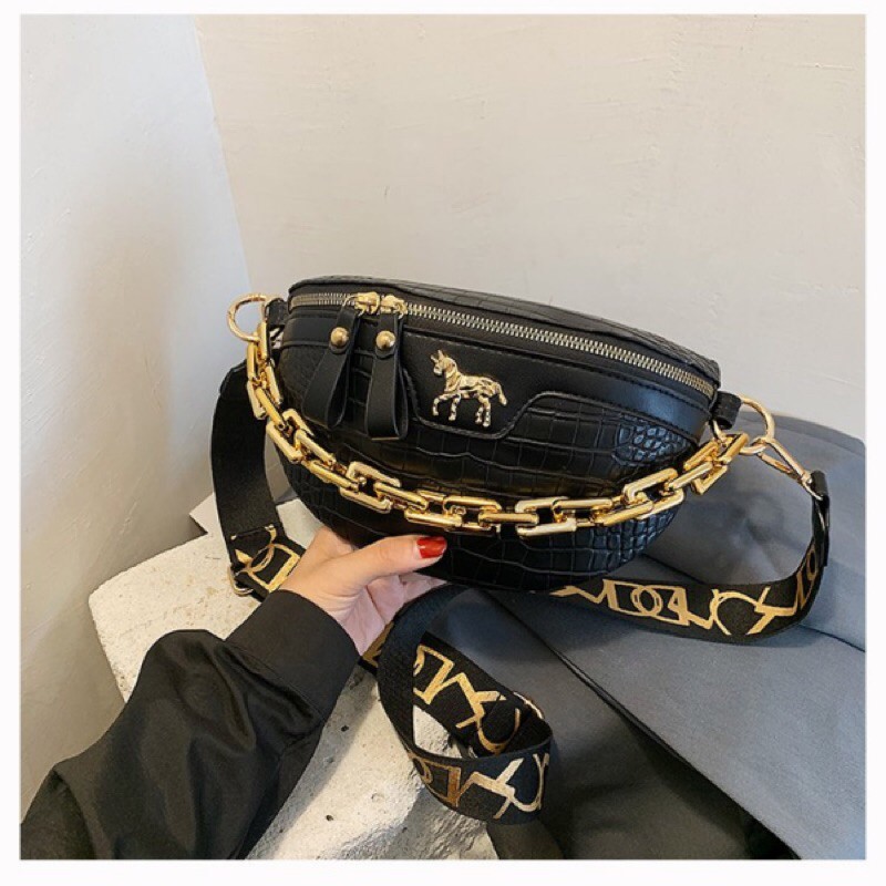 SG1253 syafniegalery tas Selempang motif croco kuda tali rantai impor