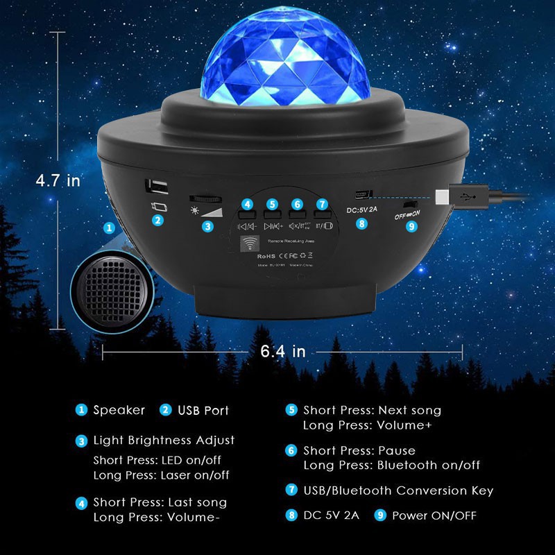 Lampu Proyektor Dengan Speaker Langit Malam Bintang 2in1 Galaxy Nebula Lamp Starry Projector Light Lampu Tidur