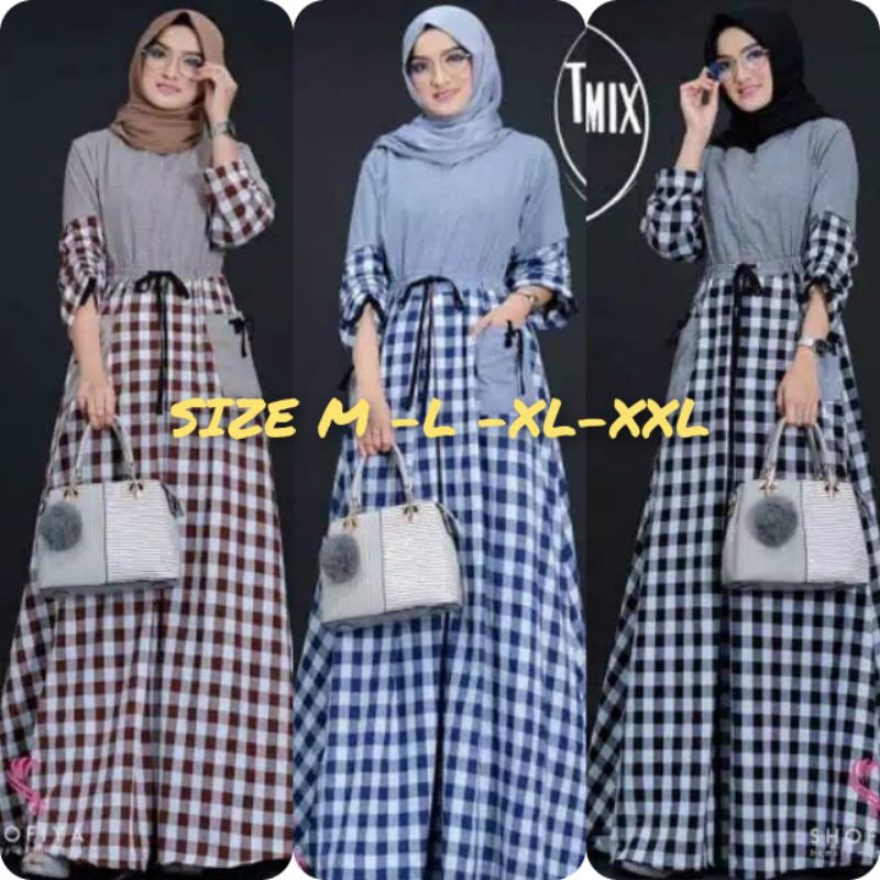 Tartan gamis jumbo ukuran XXL - XL - L terbaru pesta busui polos syari dress gamis syar'i no hijab