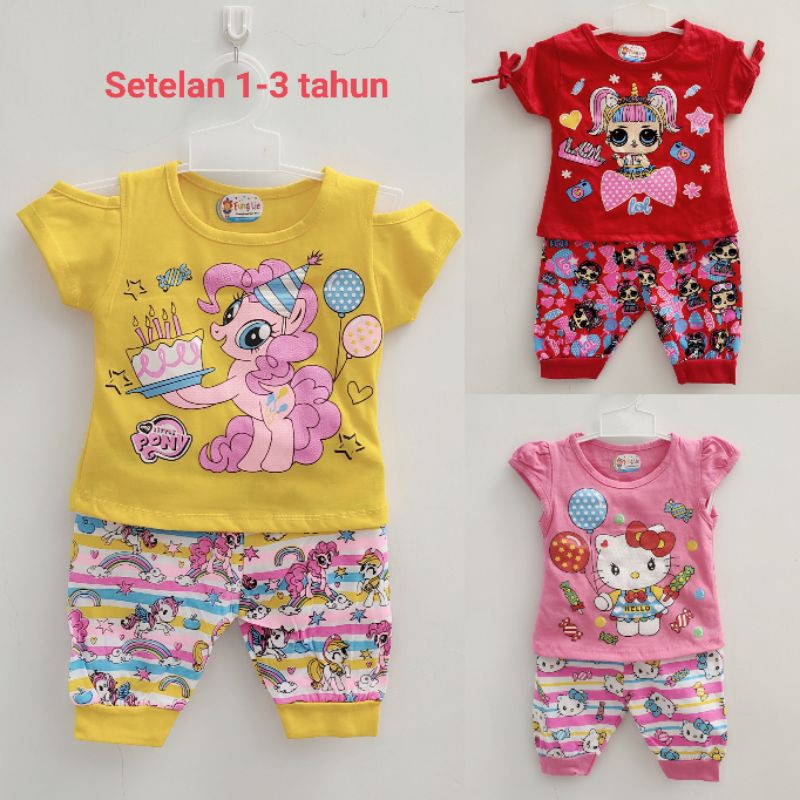 FUNGLIE Setelan baju celana joger HELLO KITTY PONNY LOL KELINCI anak perempuan cewek katun halus