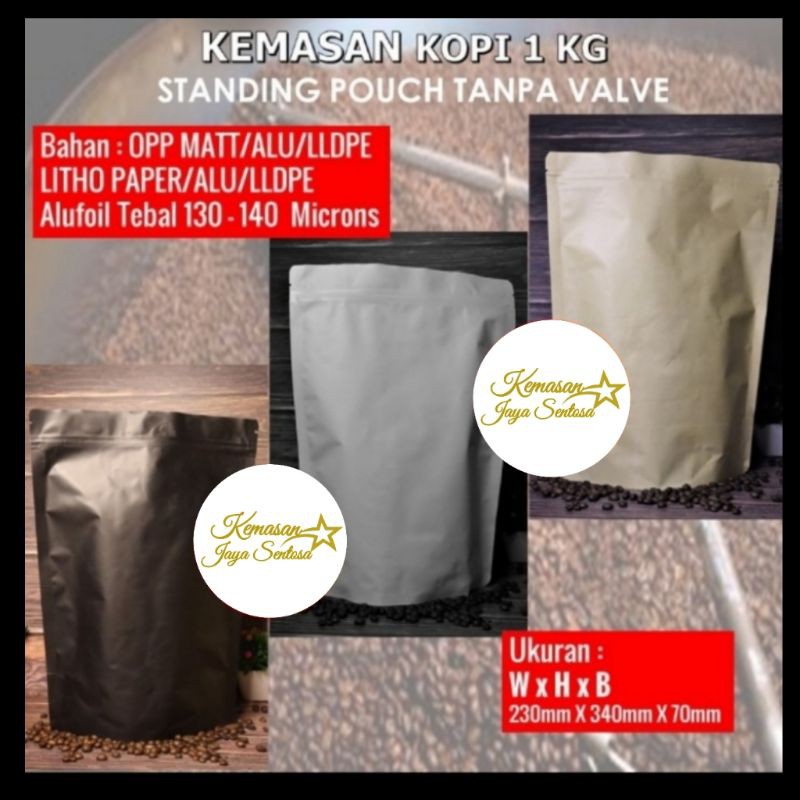 Kemasan Standing Pouch 1 kg + zipper. standing pouch. kemasan kopi