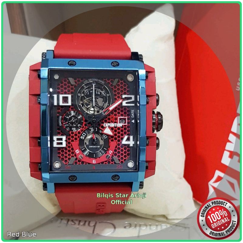 Jam Tangan Expedition Kotak E6757 Ring Biru & Rose Gold Tali Karet FKM Original