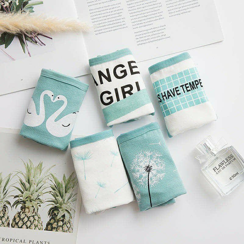 Ready Stock Gojek Celana Dalam Wanita set 5pcs Underwear Cewek Cotton lucu pakaian dalam