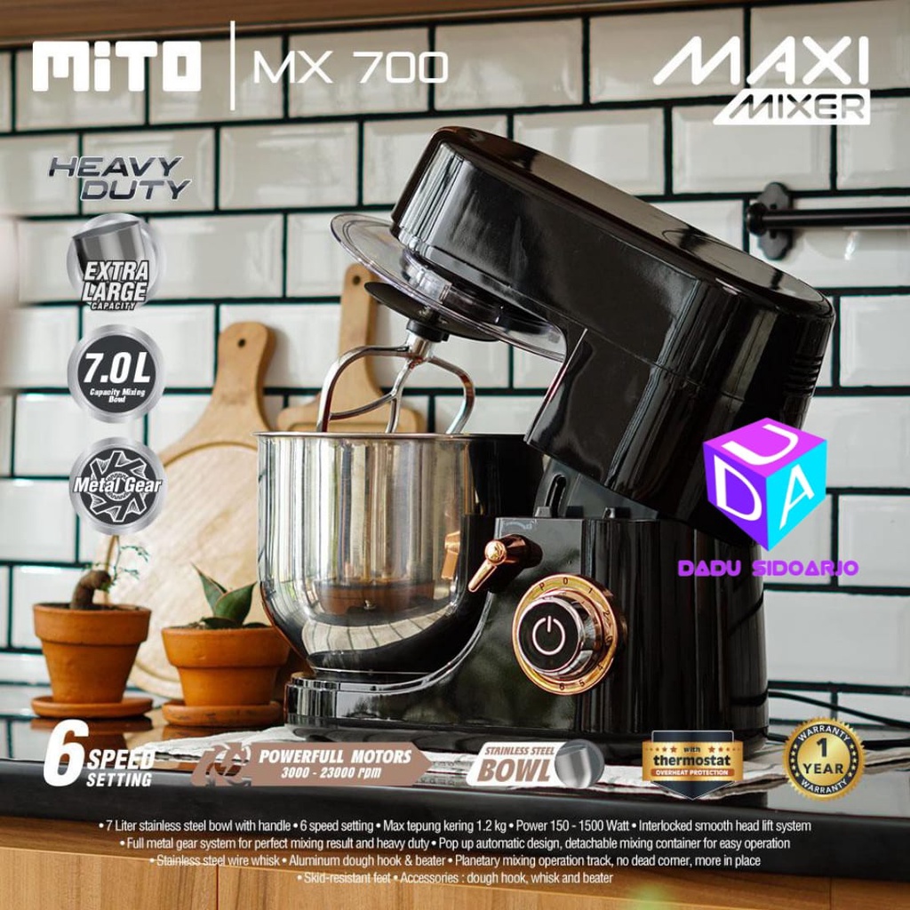 STAND MIXER Mito MX-700 7liter ORI GARANSI RESMI - Hitam putih