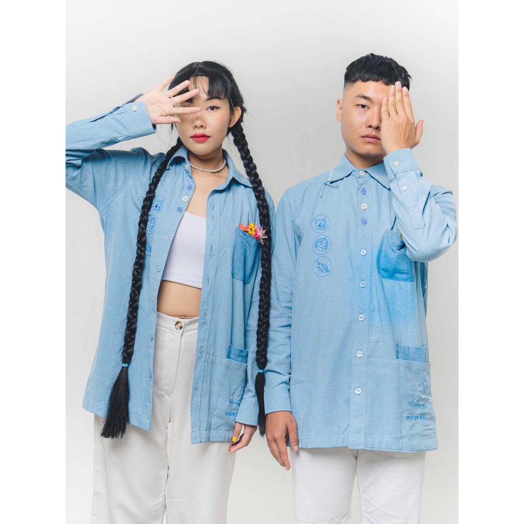 Shirt denim / kemeja denim lengan panjang MOMOTARO