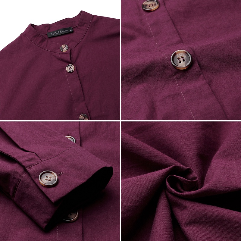 ZANZEA Women Long Sleeve Button Down Loose Flounce Hem Maxi Dresses