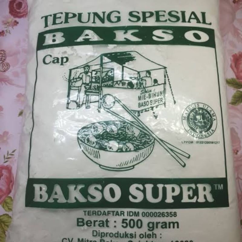 

Tepung sagu aren cap Bakso Super isi 500gram. Tepung adonan bakso