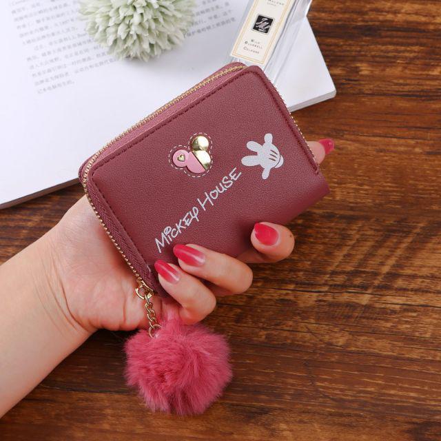 EV - DOMPET WANITA DENGAN MOTIF POM POM LUCU D30 / DOMPET WANITA MURAH-Pink tua