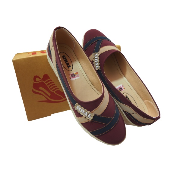 Sepatu Slip On Motif Garis Warna Maroon S01R01B1 / Sepatu Wanita / Sepatu Slip On / Sepatu Flat