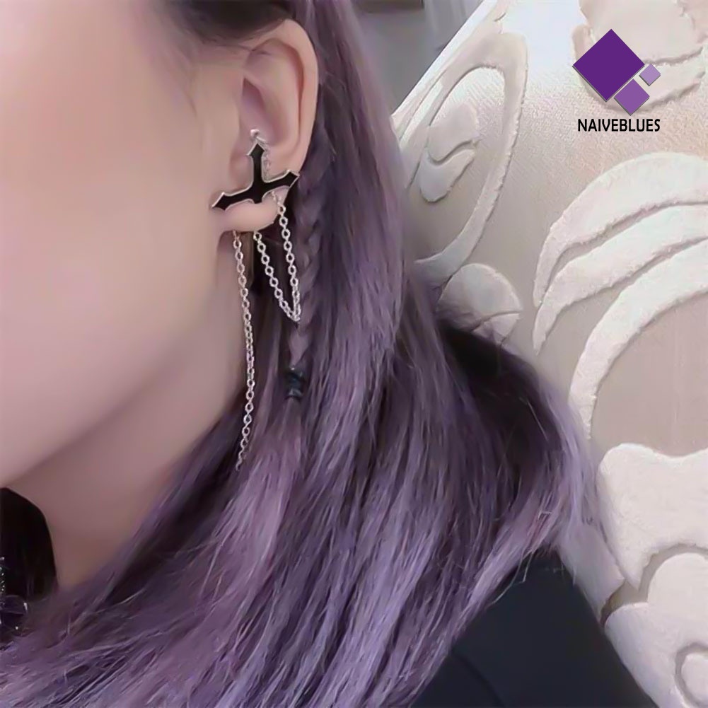 1 Pc Anting Stud Tindik Tulang Rawan Model Rantai Silang Gaya Punk Untuk Unisex