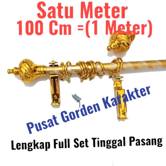  Besi  Batang Gorden Hordeng Bulat  Rollet Gold  Crystal 