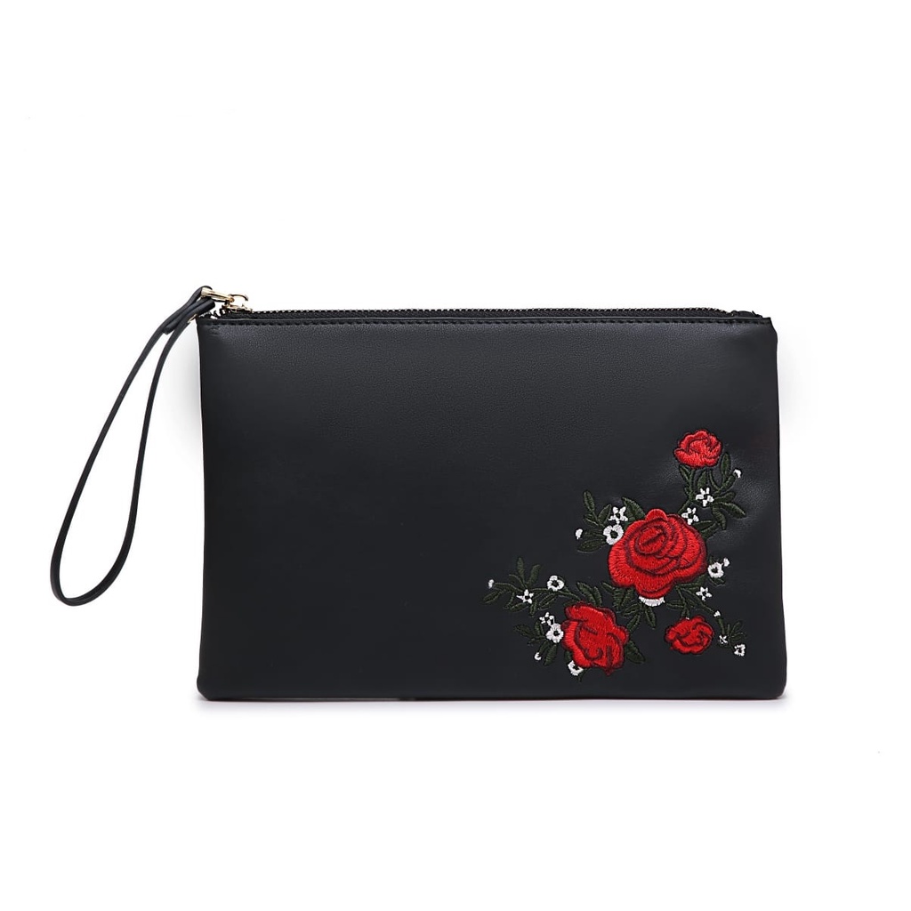 black rose flower pattern woman wallet