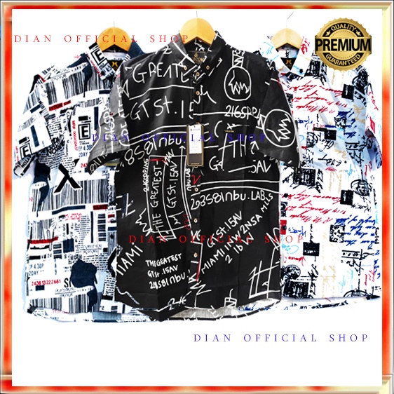 Kemeja Pantai Pria Surfing Lengan Pendek Cowok Hem Premium Distro Print Motif Koran Baju Pantai