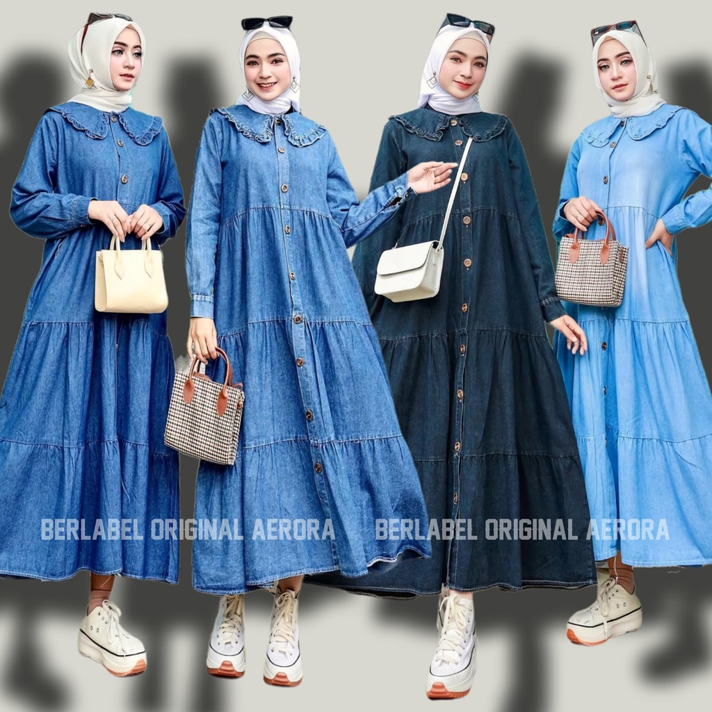 Kirana Midi Dress Dres Jeans Korea Muslim Korean Style Wanita Terbaru 2022 Busui Susun Premium Import Kekinian Ld 110 P 120 Allsize