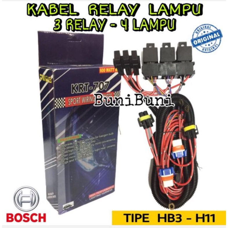 Kabel Relay BOSCH Komplit Untuk Lampu H11 - HB3 Tipe 3 Relay 4 Lampu Original