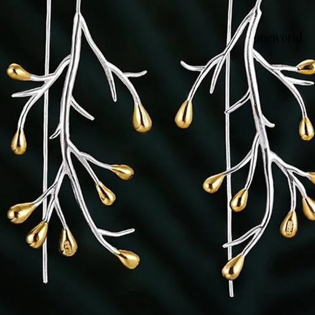 OW@ 1 Pair Ear Line Earrings Branches Shape Elegant Women All Match Long Drop Earrings for Dating