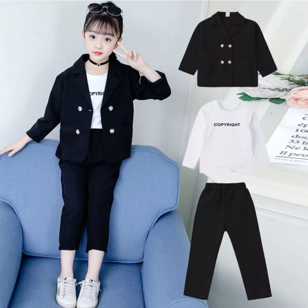 INV - SETELAN ANAK REIKO / SETELAN BLAZER / BLACK / SALEM