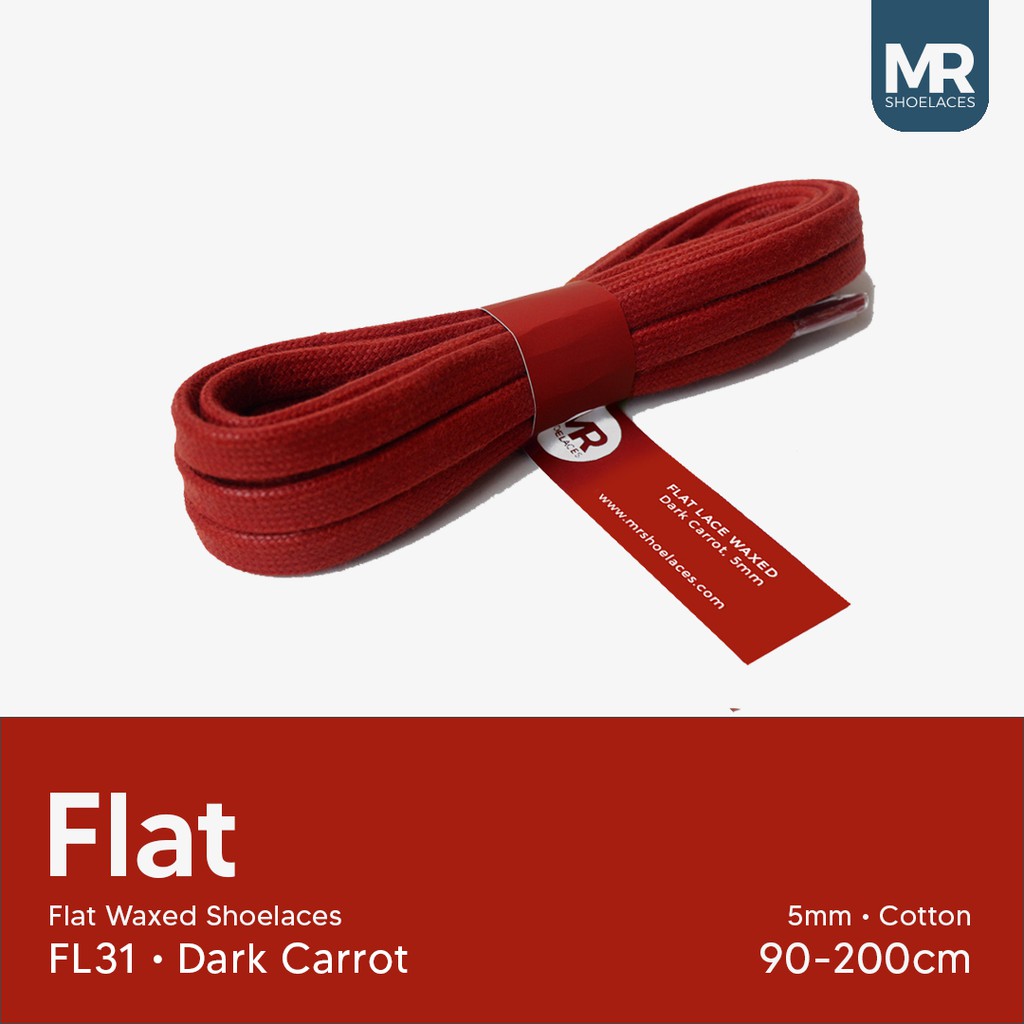 MR Shoelaces FL31 Dark Carrot - Tali Sepatu Lilin 5mm Gepeng Flat Pipih (Waxed Laces) 90cm 120cm 150cm 180cm 200cm - Premium Shoelace