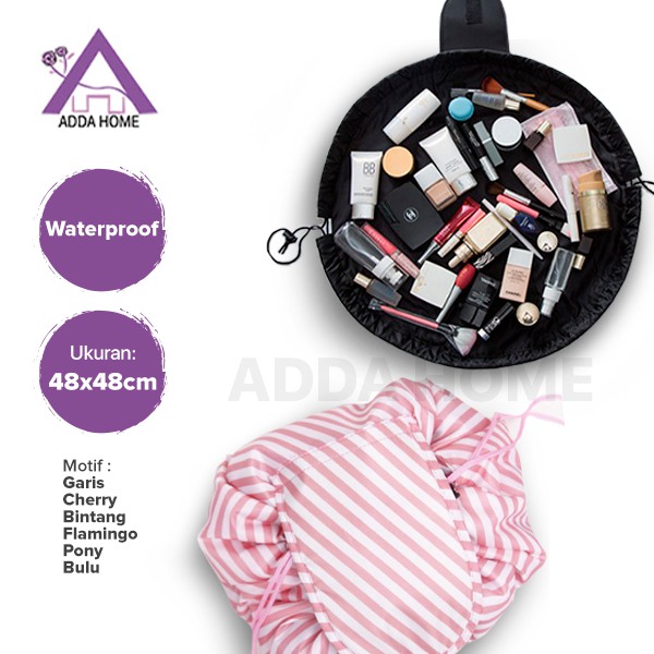 Adda Home - Tas Kosmetik Bulat Serut Makeup Pouch Travel Desain Korea