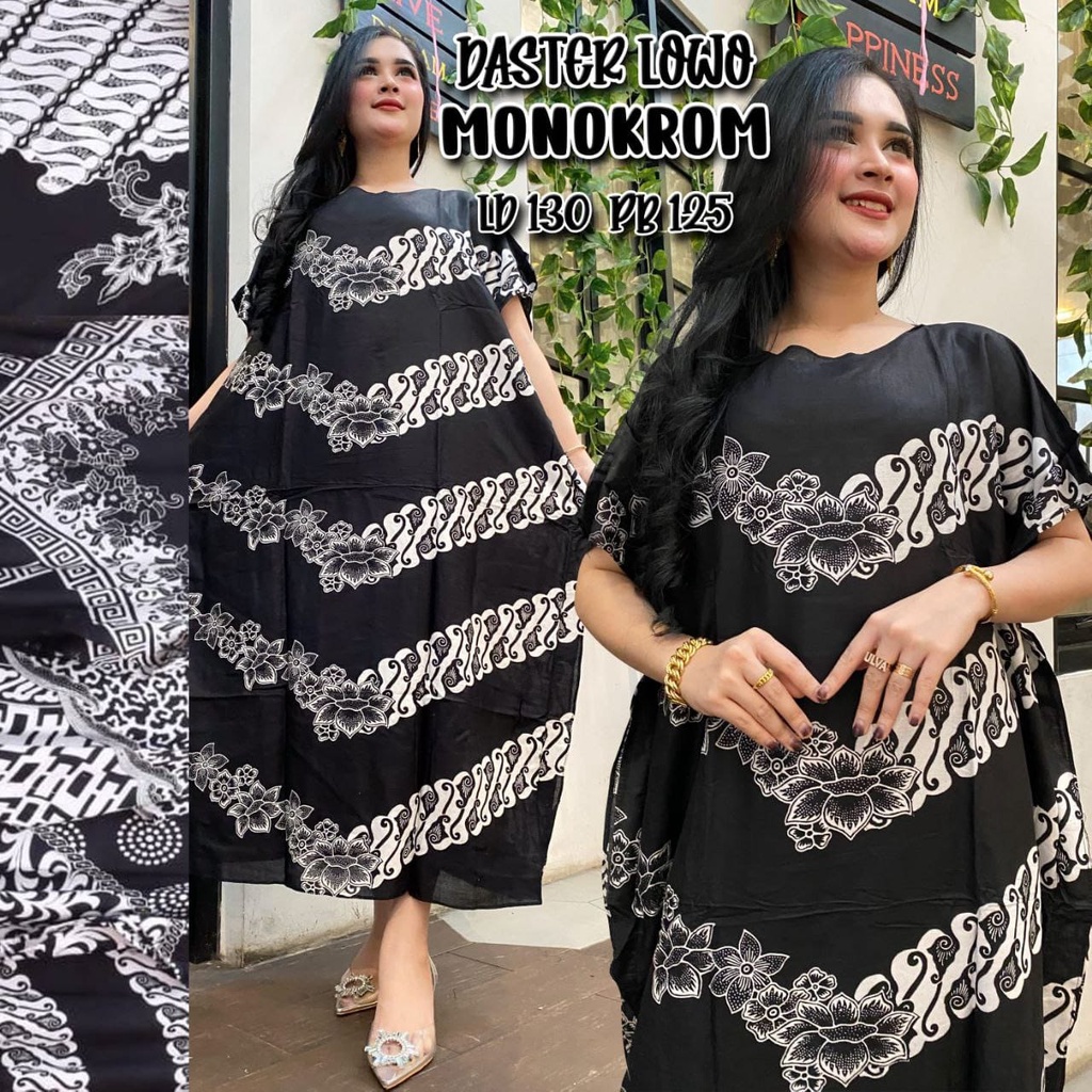 DASTER LOWO JUMBO MONOKROM LD 130 KALONG KELELAWAR TALI SERUT DEPAN BAJU TIDUR MURAH PAKAIAN WANITA BAHAN RAYON ADEM DIPAKAI COD  LD 120 XL XXL