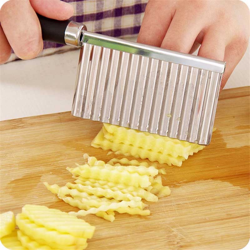 Pisau Gerigi Kentang/Potato Crinkle Cutter/Pisau Zigzag Gerigi Kentang Gagang Kayu / Pisau Gelombang Pengiris Kentang &amp; Acar