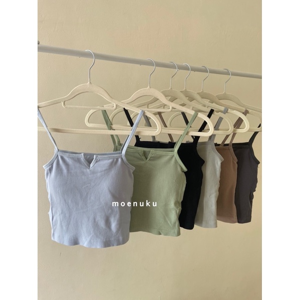 Tanktop rajut V wanita kamisol all-match warna solid