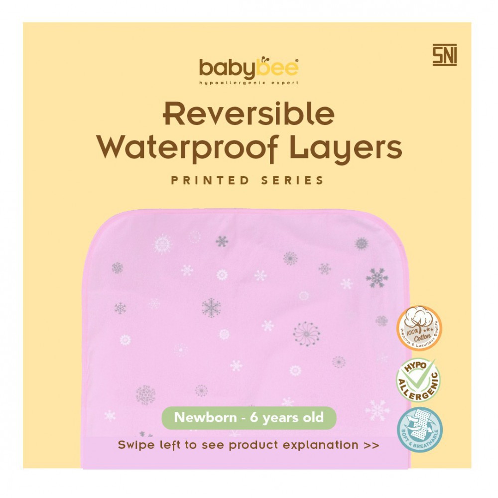 Babybee Perlak Alas Ompol Bayi Reversible Waterproof Layer - Printed (Tersedia Pilihan Warna)