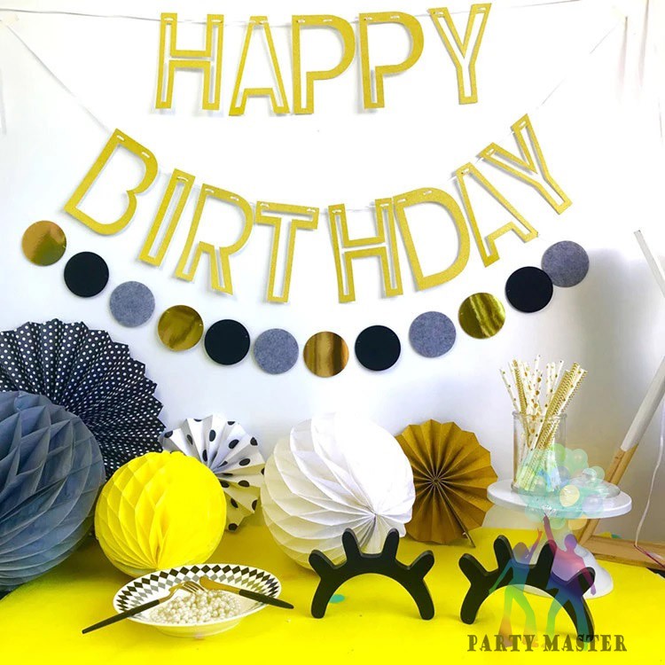 PartyMaster Banner Hollow Happy Birthday Gold / Silver