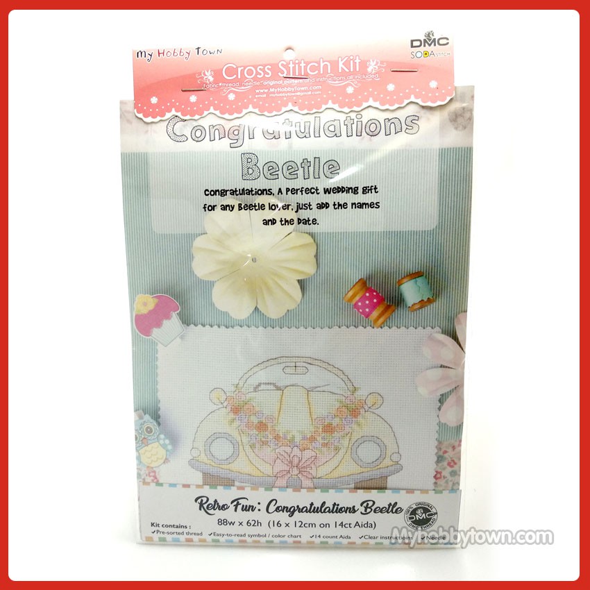 Paket DIY Craft Sulam Kristik Strimin TUVA Retro - Congratulations Beetle Wedding Mobil
