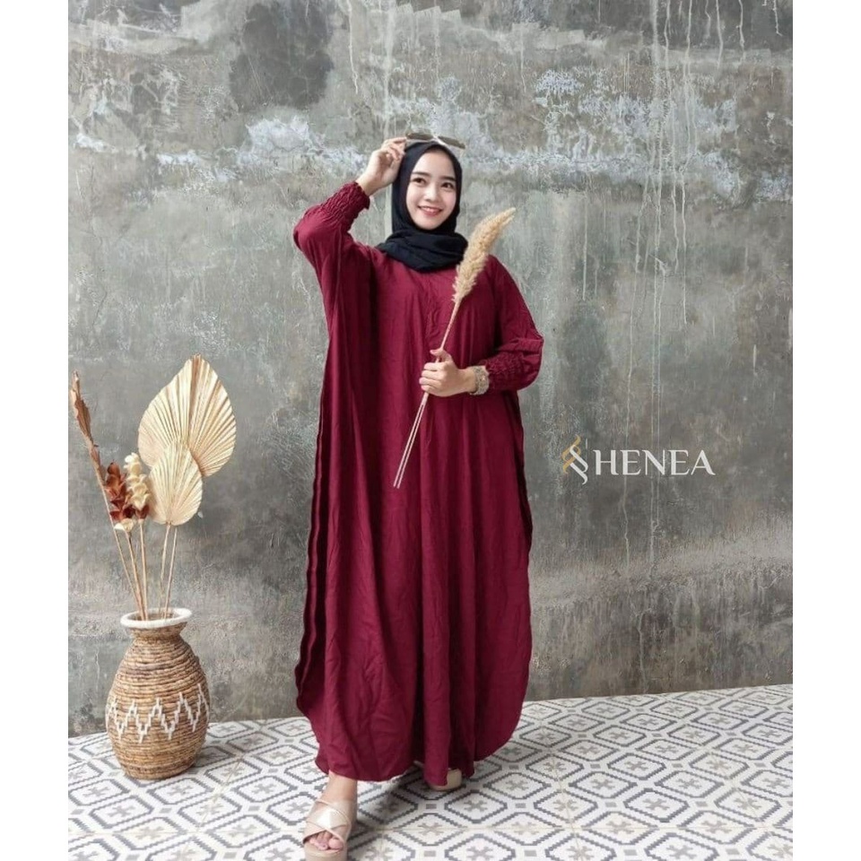 Henea Kaftan Polos Wanita Jumbo Rayon Premium Gamis Kaftan Batik Modern Kekininan Bigsize LD 160 cm