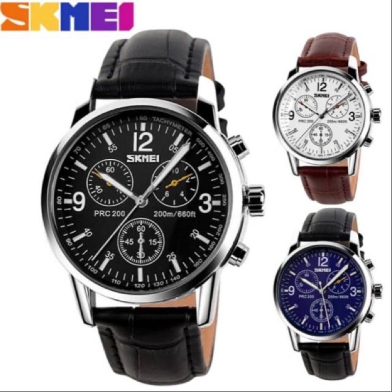 Jam Tangan Pria Casual SKMEI 9070 Original Kulit Water Resist / Anti Air chrono tidak aktif