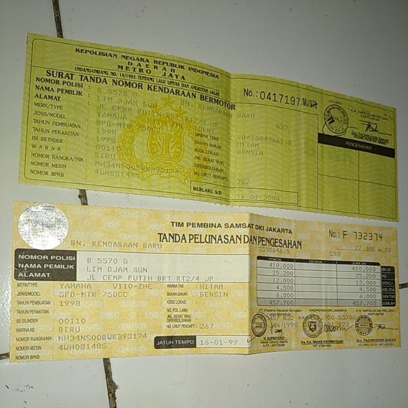 kertasbekasYamaha ,astrea grand 97 bpkb bekas stnk