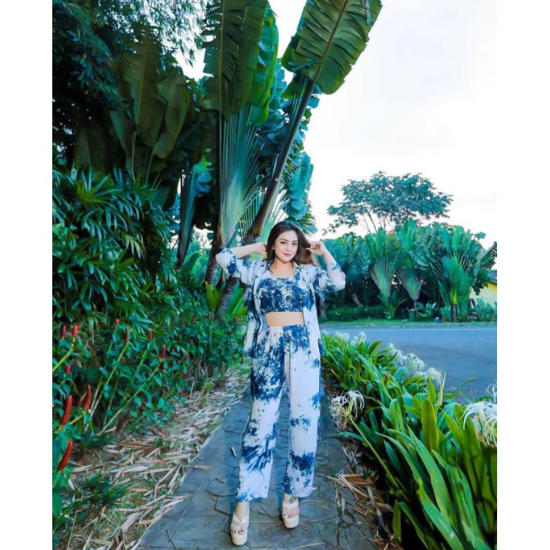 setelan tye dye cardigan bali kemben celana panjang