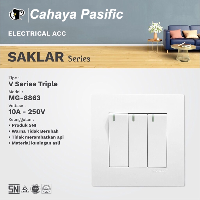 Morgen Saklar MG-8863-H Tri Hotel Saklar Series SNI 10A - 250V Putih