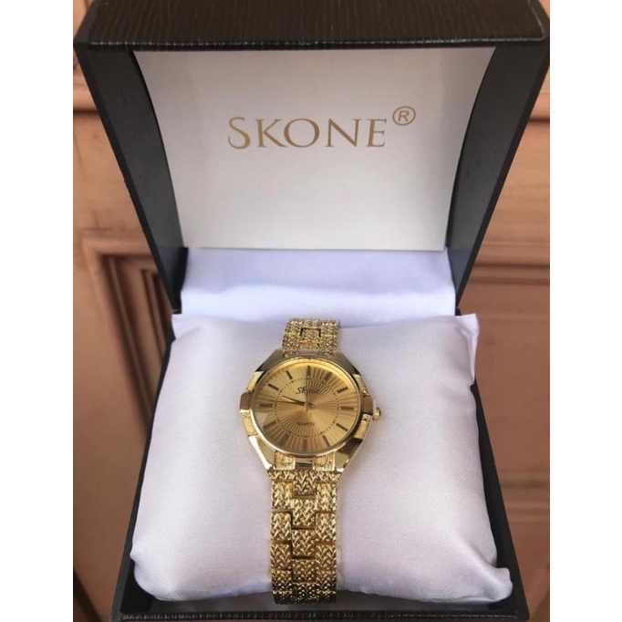 Jam Tangan Rantai Pria Wanita Merek Skone Ori warna Gold/emas 01 Star Seller Termurah