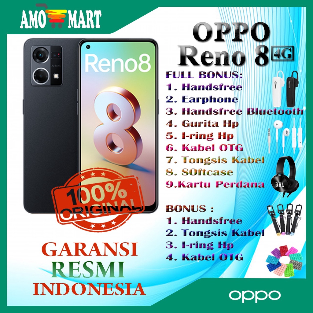 HP OPPO RENO8 4G RAM 8/256 GB NEW 100% ORI GRS RESMI OPPO INDONESIA TERMURAH