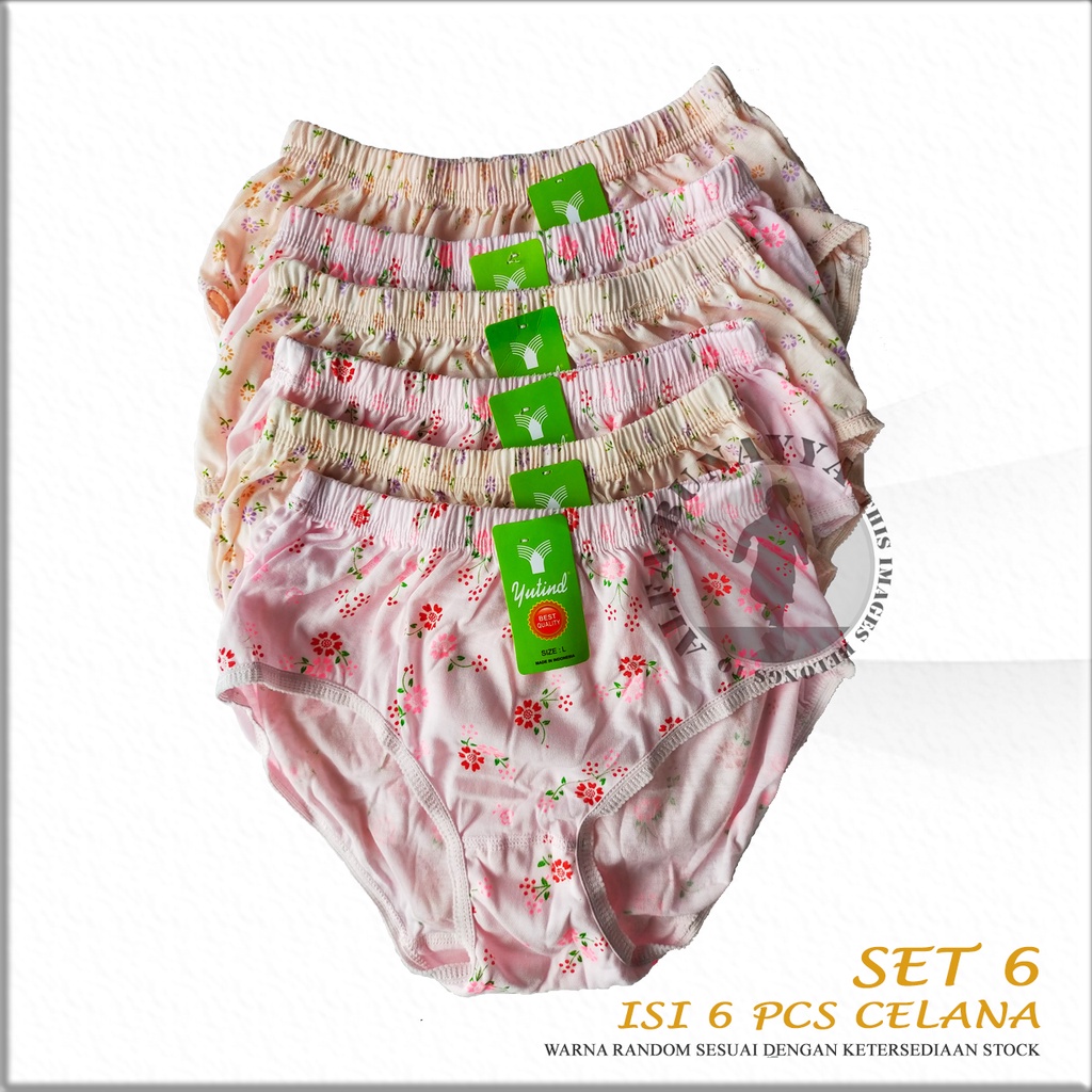 6 Pcs Celana Dalam Wanita Yutind Motif Floral Sablon CD Underwear