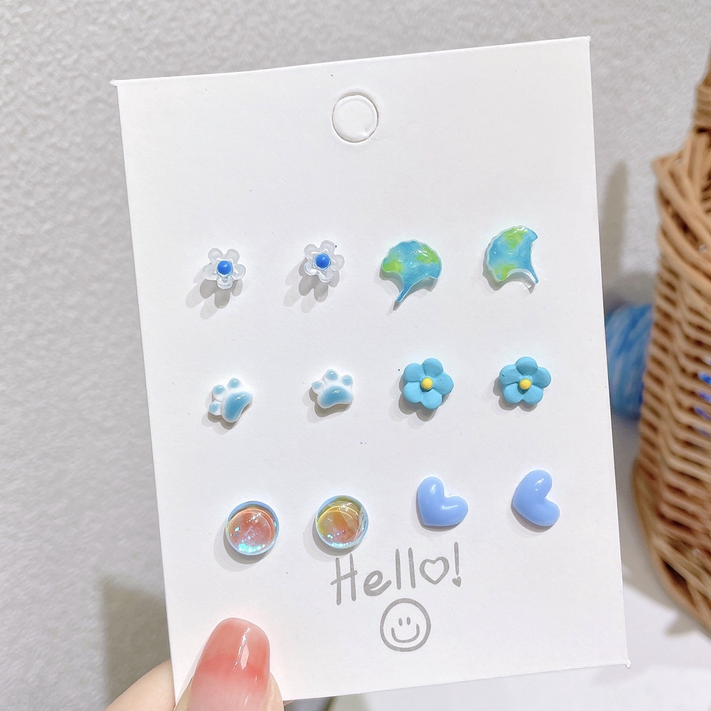 Set Anting Stud Desain Butterfly Heart Bow Flower Bahan Keramik Resin 17km Untuk Wanita-3