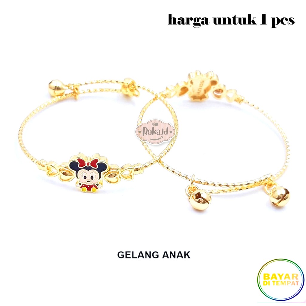 Raka Acc - Gelang Tangan Bangle Anak Mickey &amp; Minnie Mouse Gold Perhiasan Wanita Menawan 261