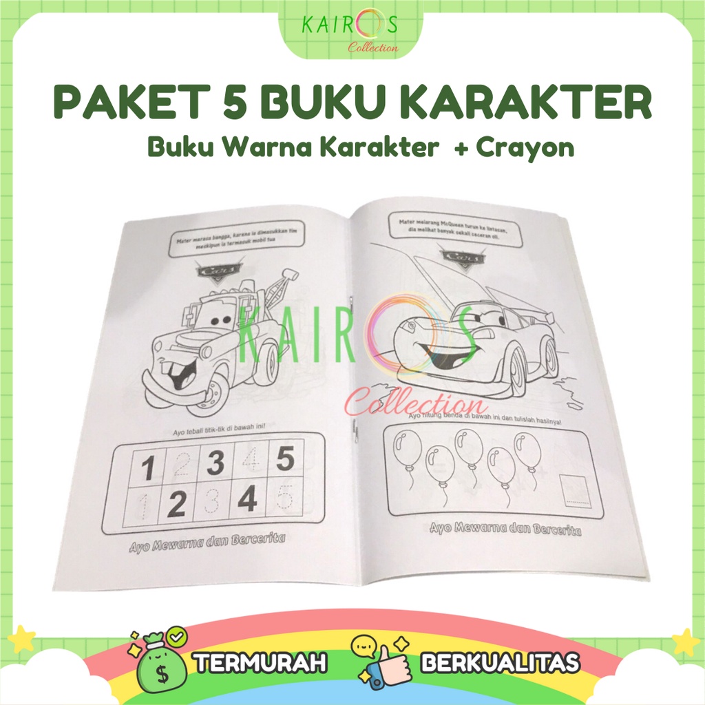 Paket Hemat 5 Buku Mewarnai Anak Motif Karakter 5 in 1 Lengkap &amp; Pensil Warna