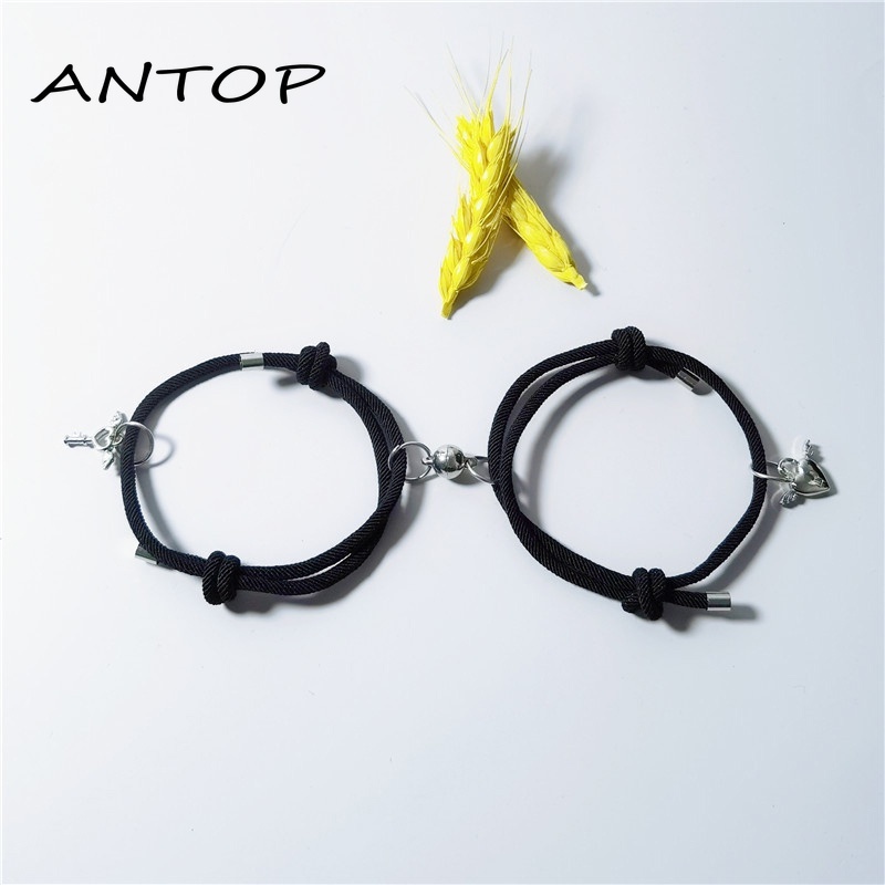 2pcs Gelang Couple Magnet Pasangan Sayap Cinta Kunci Unisex Fashion Aksesoris Hadiah