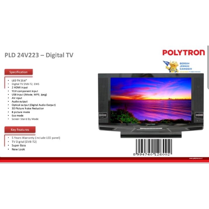 POLYTRON PLD 24 V 223 DVB T2 DIGITAL TV LED 23,6&quot; NEW LOOK + USB MOVIE / PLD24V223