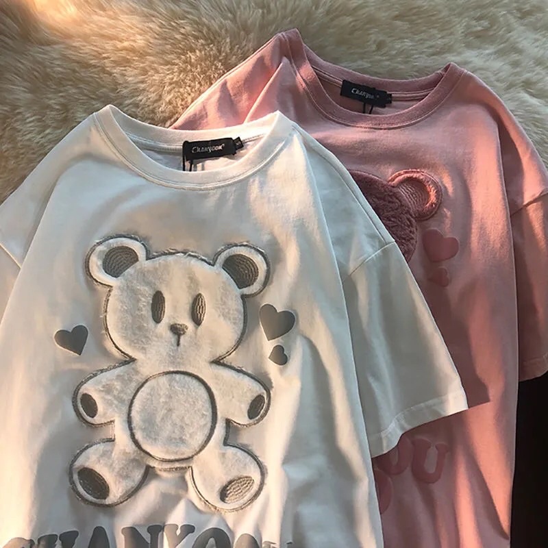 Ins Korean Bear Loose Tshirt Couple BF Harajuku HGD961