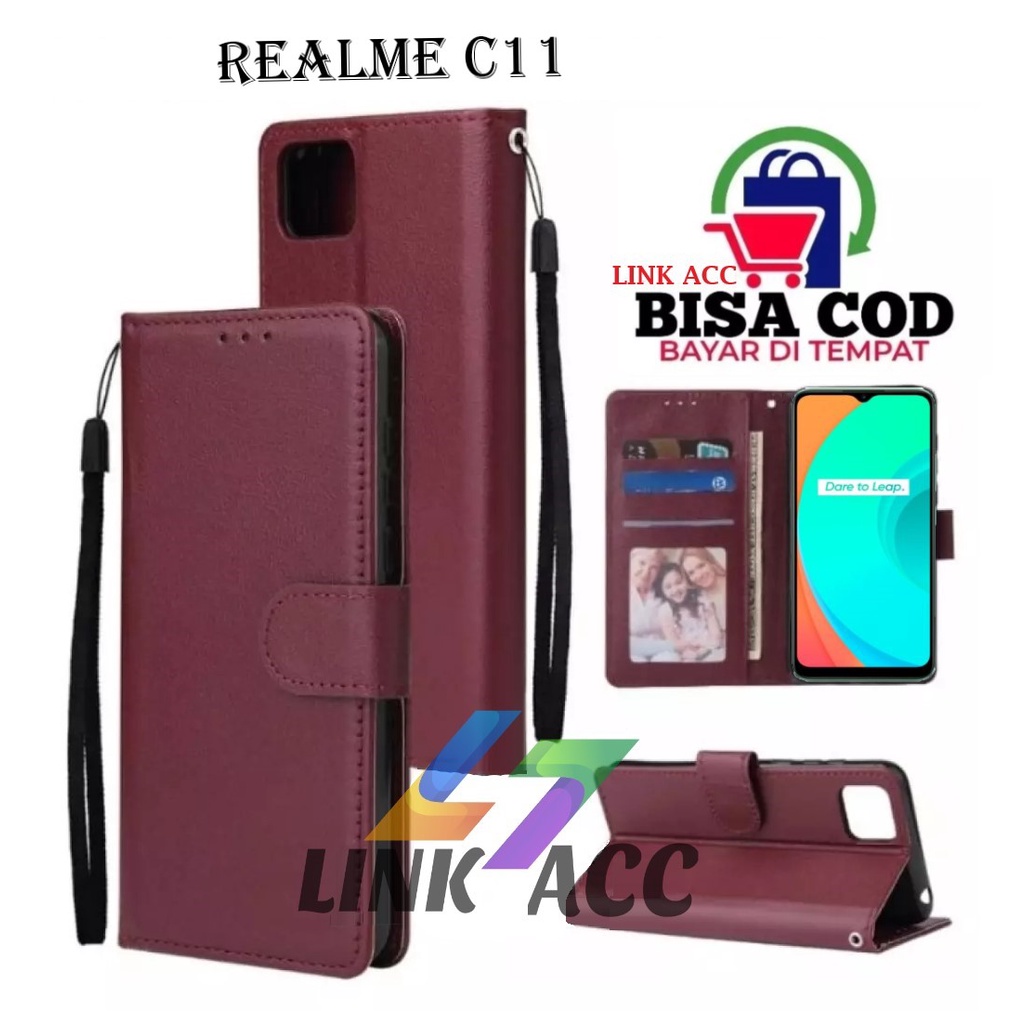 REALME C11 LEATHER CASE PREMIUM-FLIP WALLET CASE KULIT UNTUK REALME C11 - CASING DOMPET HP