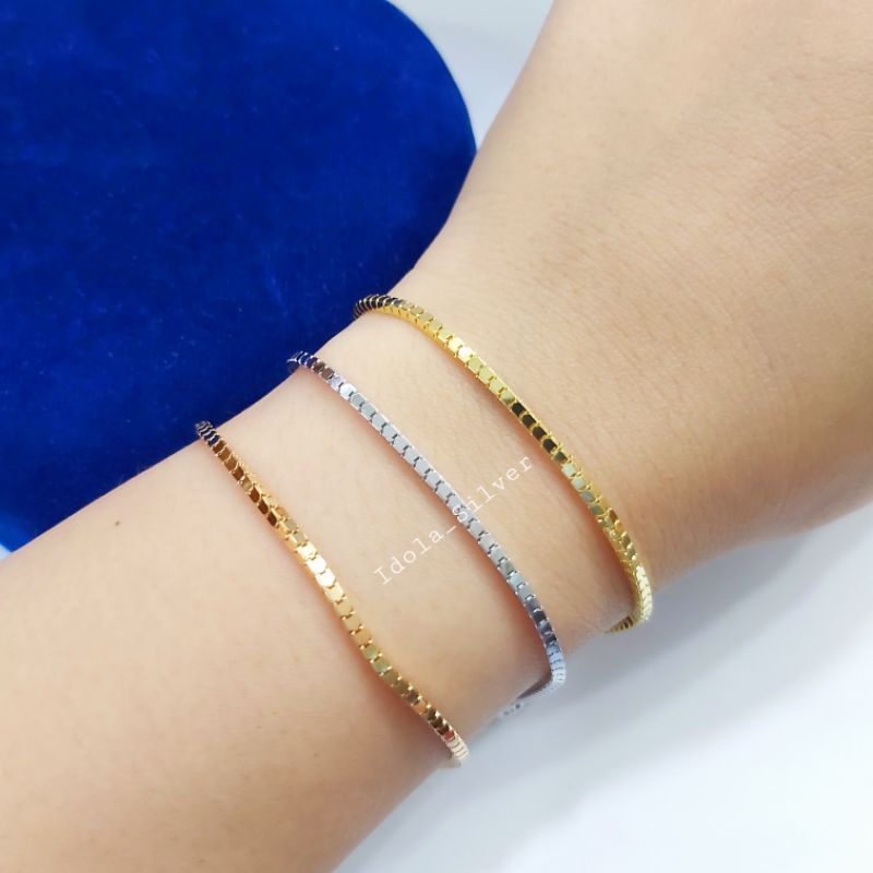 GELANG PERAK ASLI SILVER 925 LAPIS EMAS MODEL MILANO KACA - PERHIASAN PERAK WANITA