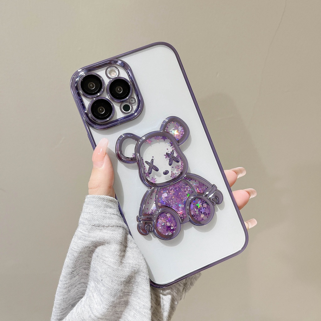 Soft Case Silikon Motif Beruang 3D Quicksand Untuk IPhone 14 13 12 11 Pro Max 14 Plus