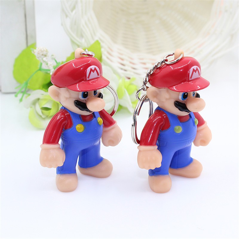 Baru Super Mario Action Figure LED Menyala Suara PVC Bros Mario Gantungan Kunci Koleksi Model Mainan Hadiah Ulang Tahun